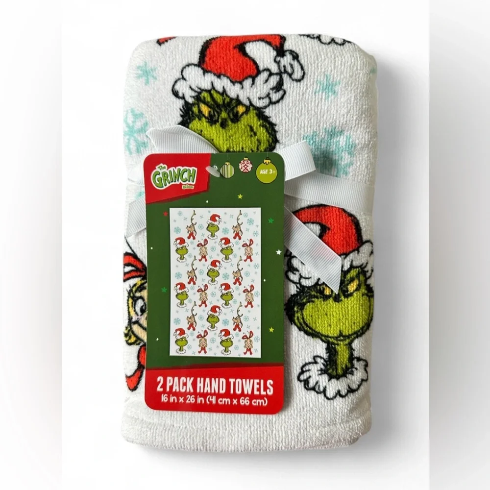 The Grinch Dr. Seuss 2 Pack Hand Towels Christmas 16x26 NWT